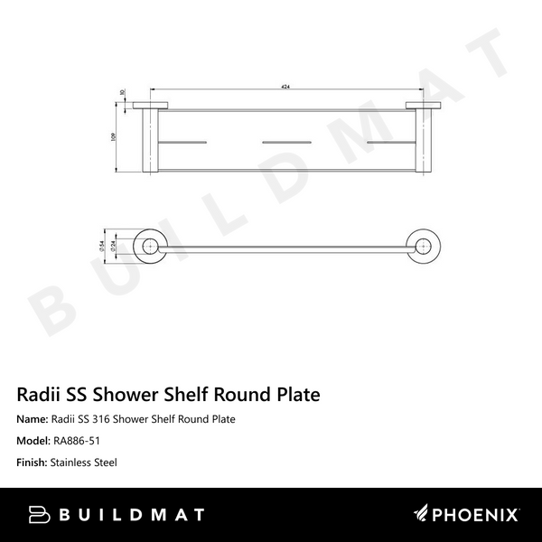 Phoenix Radii SS 316 Shower Shelf Round Plate Stainless Steel