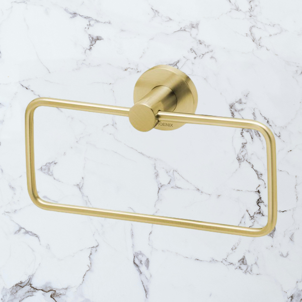 Phoenix Radii Hand Towel Holder Round Plate Brushed Gold