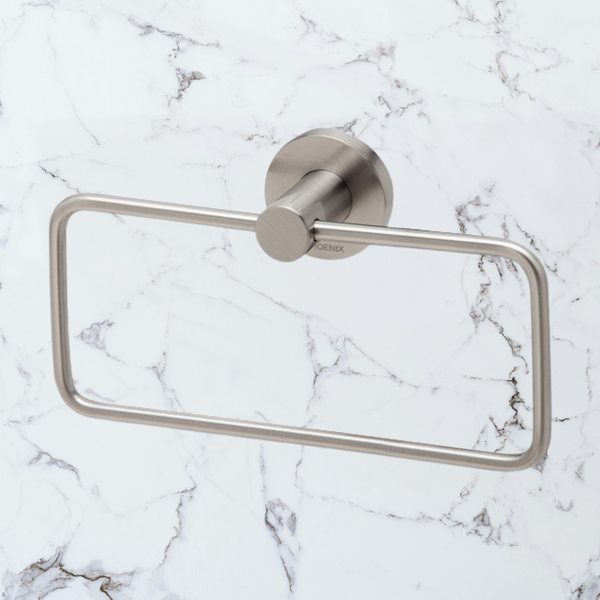 Phoenix Radii Hand Towel Holder Round Plate Brushed Nickel