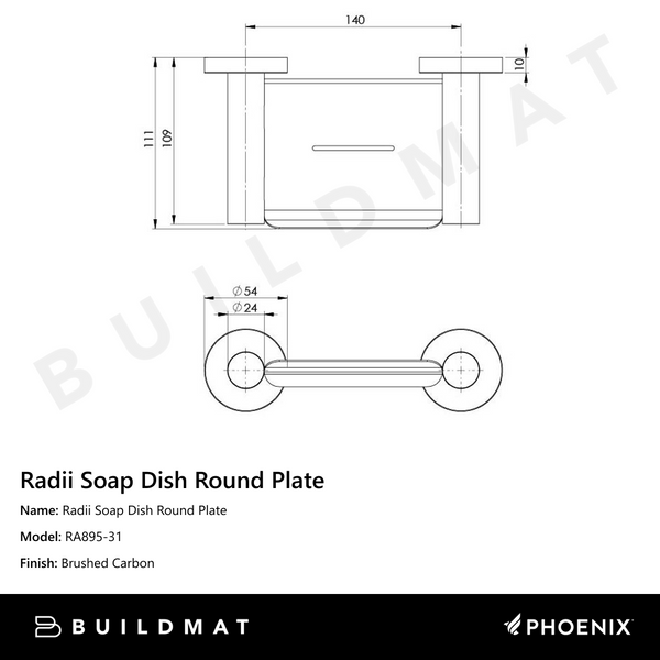 Phoenix Radii Soap Dish Round Plate Brushed Carbon