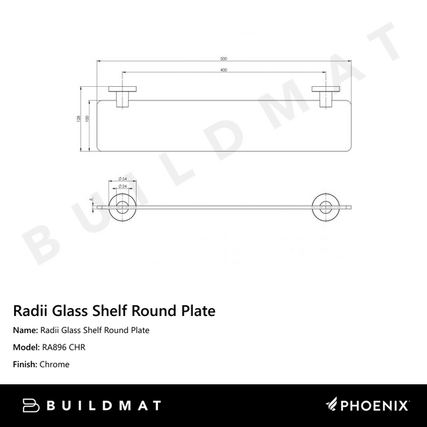 Phoenix Radii Glass Shelf Round Plate Chrome
