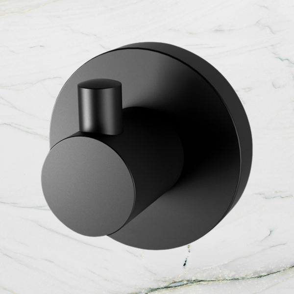 Phoenix Radii Robe Hook Round Plate Matte Black