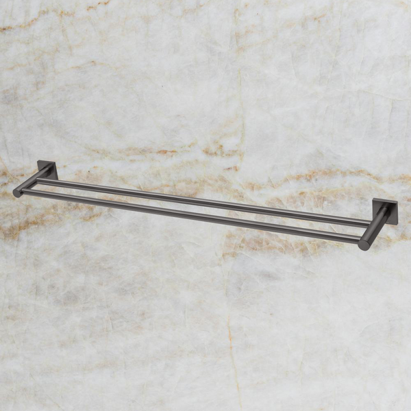 Phoenix Radii Double Towel Rail 800mm Square Plate Brushed Carbon