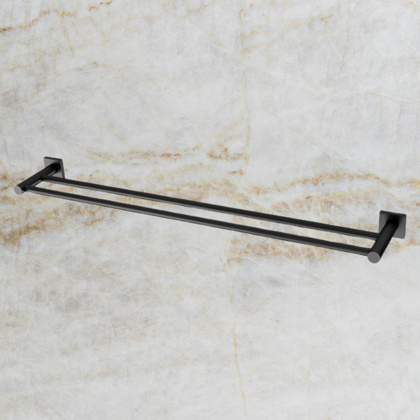 Phoenix Radii Double Towel Rail 800mm Square Plate Matte Black