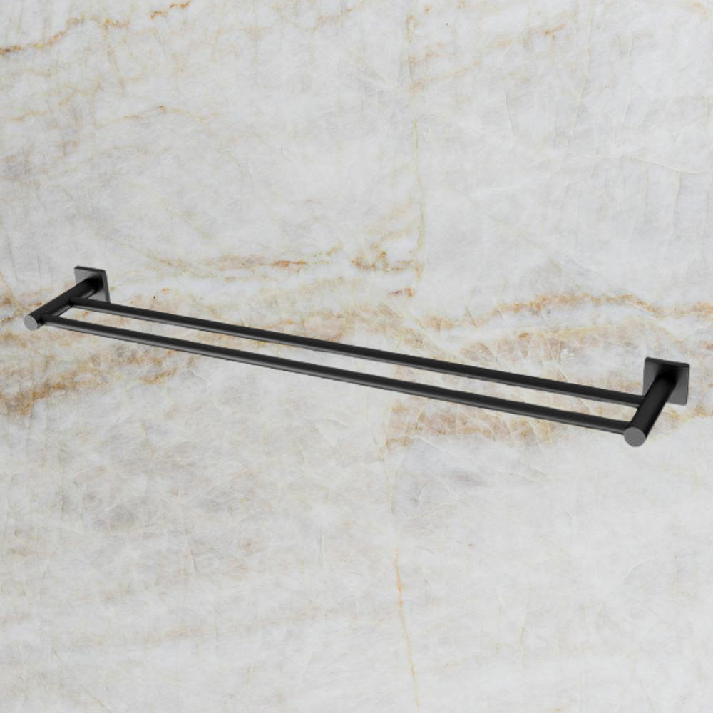 Phoenix Radii Double Towel Rail 800mm Square Plate Matte Black Buildmat