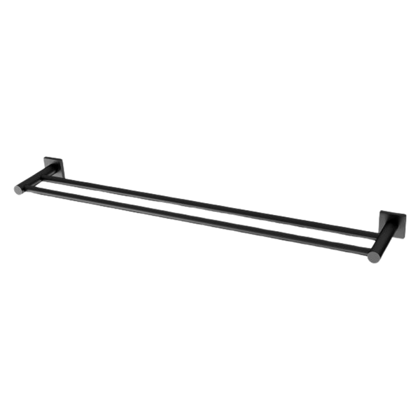 Phoenix Radii Double Towel Rail 800mm Square Plate Matte Black