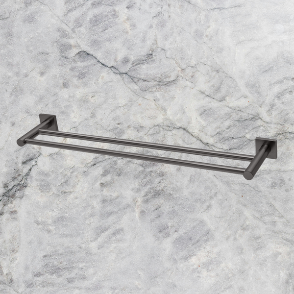Phoenix Radii Double Towel Rail 600mm Square Plate Brushed Carbon