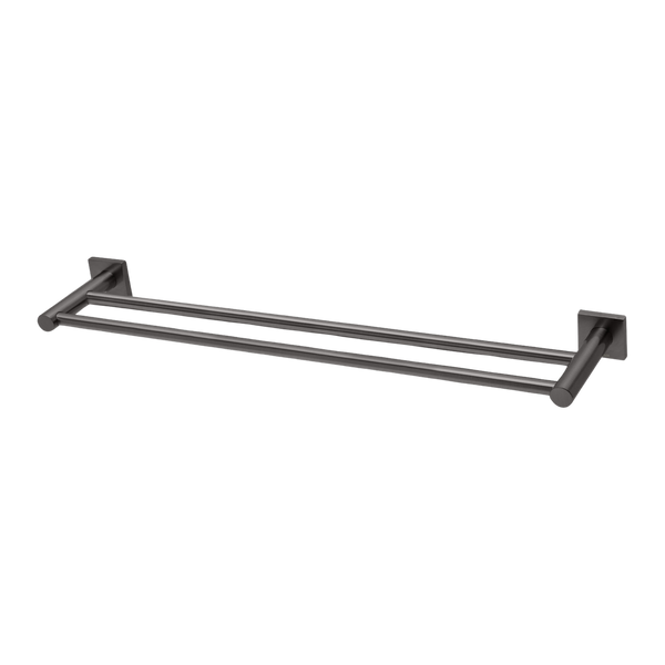 Phoenix Radii Double Towel Rail 600mm Square Plate Brushed Carbon