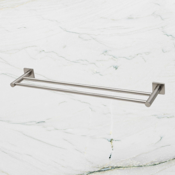 Phoenix Radii Double Towel Rail 600mm Square Plate Brushed Nickel