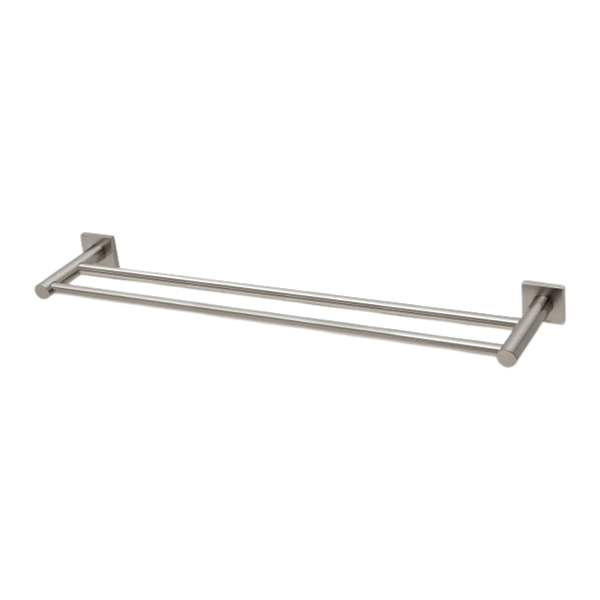 Phoenix Radii Double Towel Rail 600mm Square Plate Brushed Nickel