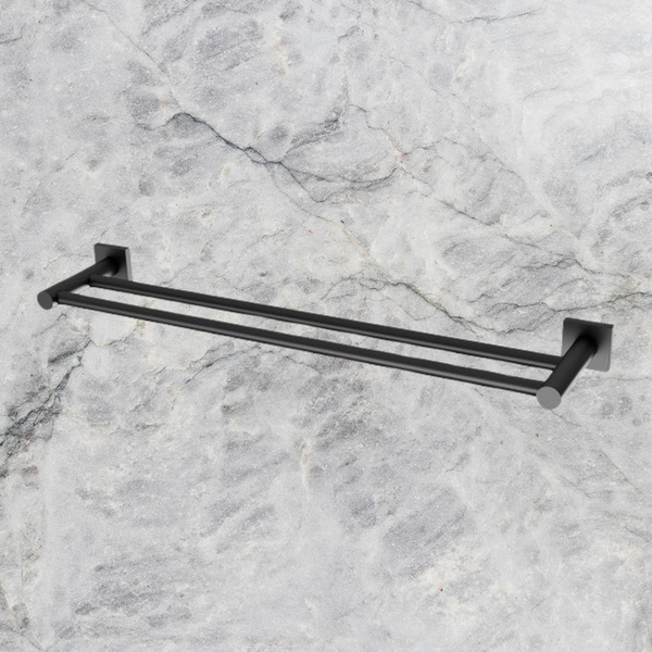 Phoenix Radii Double Towel Rail 600mm Square Plate Matte Black