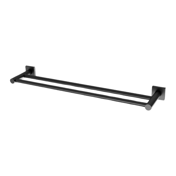 Phoenix Radii Double Towel Rail 600mm Square Plate Matte Black