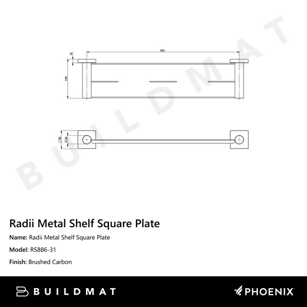 Phoenix Radii Metal Shelf Square Plate Brushed Carbon
