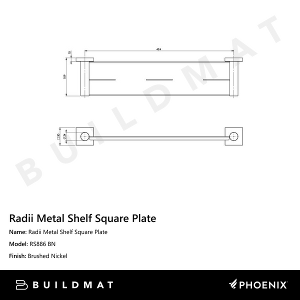 Phoenix Radii Metal Shelf Square Plate Brushed Nickel