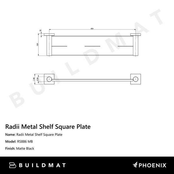 Phoenix Radii Metal Shelf Square Plate Matte Black