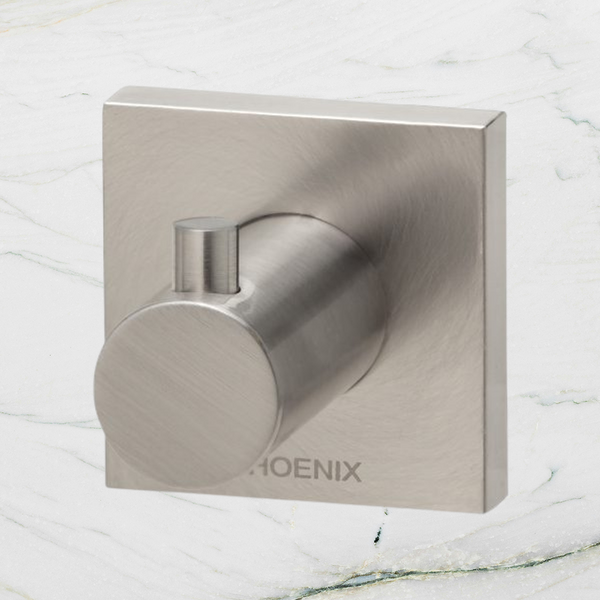 Phoenix Radii Robe Hook Square Plate Brushed Nickel