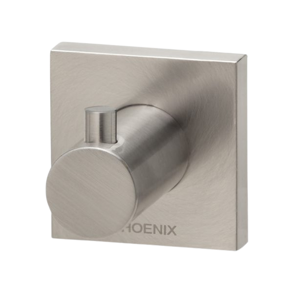 Phoenix Radii Robe Hook Square Plate Brushed Nickel