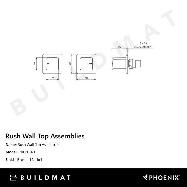 Phoenix Rush Wall Top Assemblies Brushed Nickel