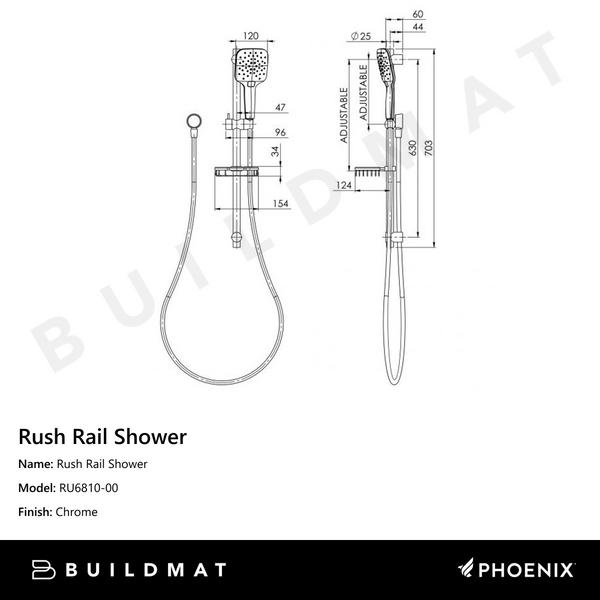 Phoenix Rush Rail Shower Chrome