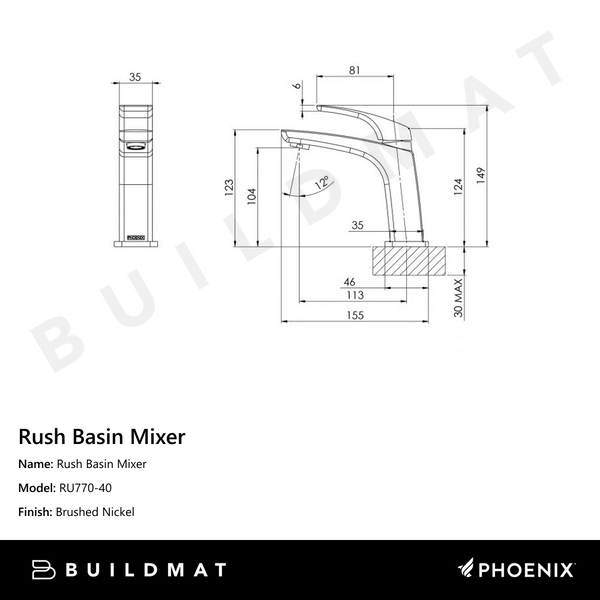 Phoenix Rush Basin Mixer Brushed Nickel