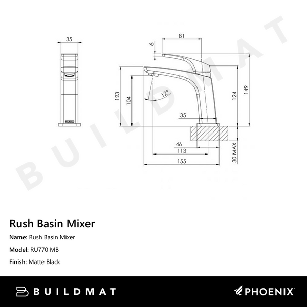 Phoenix Rush Basin Mixer Matte Black