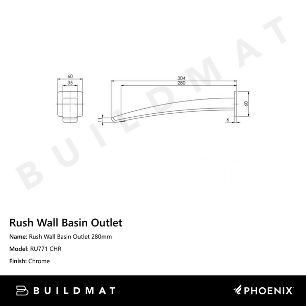 Phoenix Rush Wall Basin Outlet 280mm Chrome