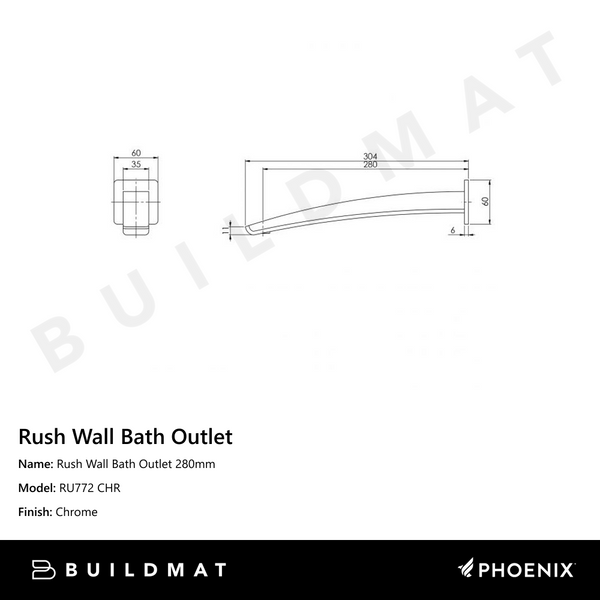 Phoenix Rush Wall Bath Outlet 280mm Chrome
