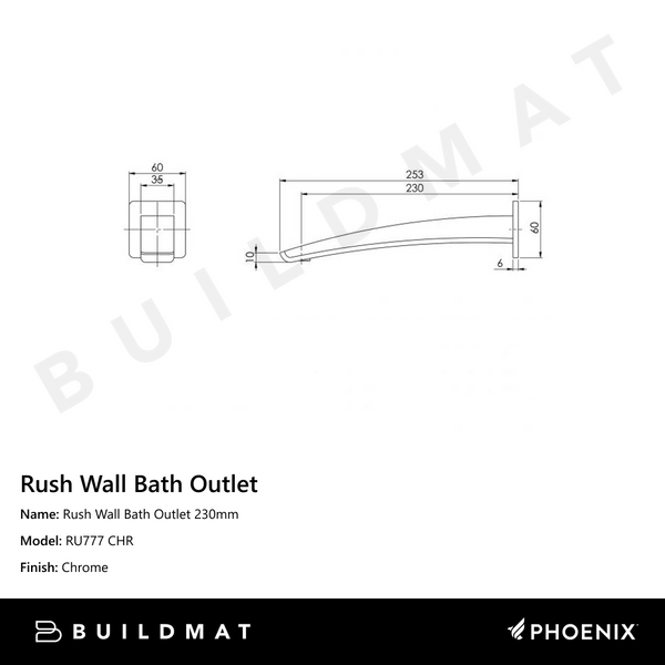 Phoenix Rush Wall Bath Outlet 230mm Chrome