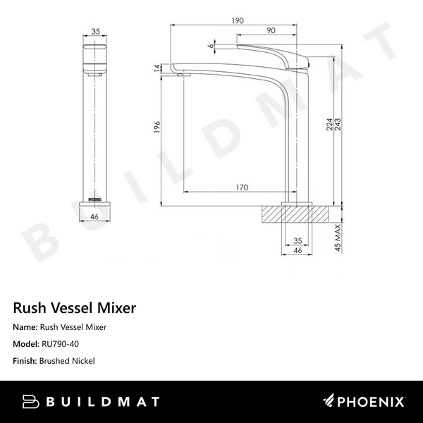 Phoenix Rush Vessel Mixer Brushed Nickel