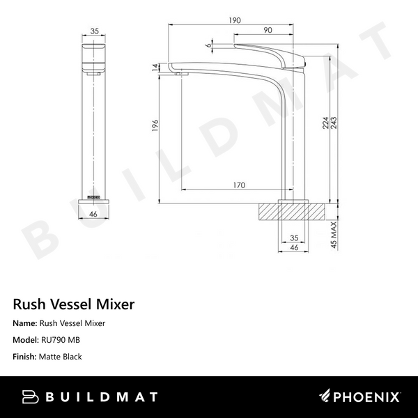 Phoenix Rush Vessel Mixer Matte Black