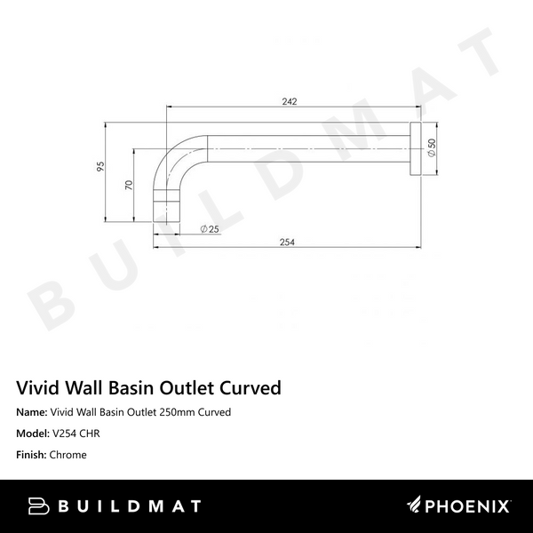 Phoenix Vivid Wall Basin Outlet 250mm Curved Chrome