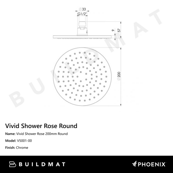 Phoenix Vivid Shower Rose 200mm Round Chrome