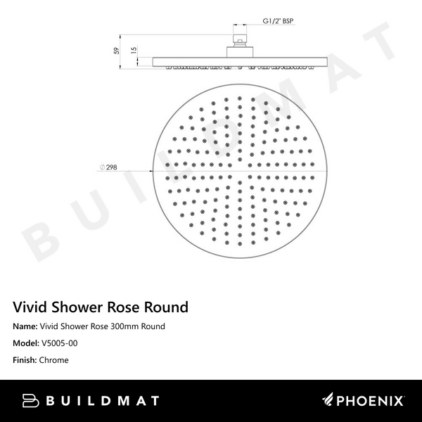 Phoenix Vivid Shower Rose 300mm Round Chrome