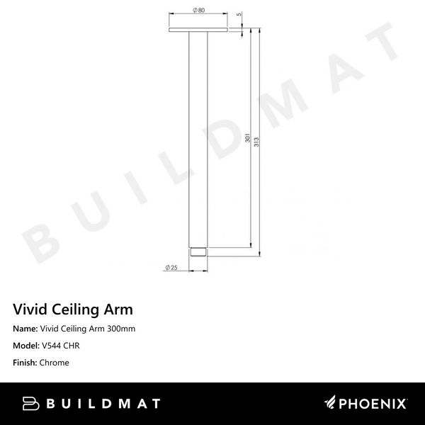 Phoenix Vivid Ceiling Arm 300mm Chrome