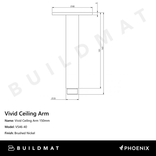 Phoenix Vivid Ceiling Arm 150mm Brushed Nickel