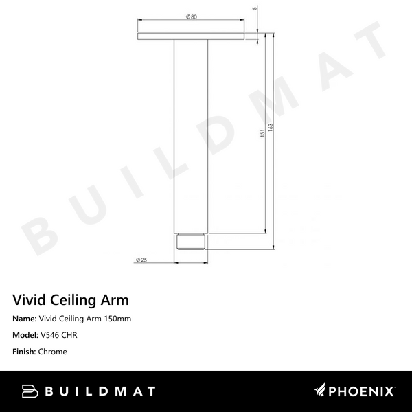 Phoenix Vivid Ceiling Arm 150mm Chrome
