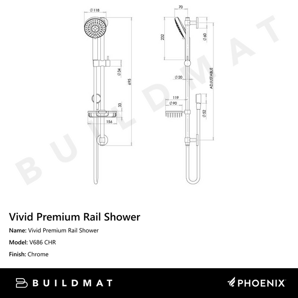 Phoenix Vivid Premium Rail Shower Chrome