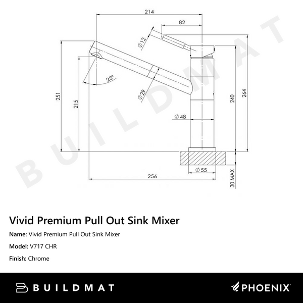 Phoenix Vivid Premium Pull Out Sink Mixer Chrome