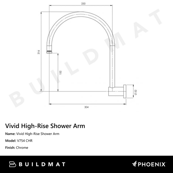 Phoenix Vivid High-Rise Shower Arm Chrome