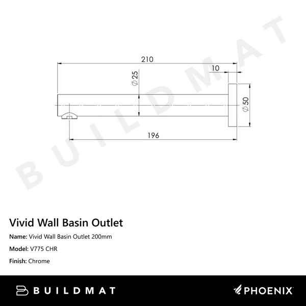 Phoenix Vivid Wall Basin Outlet 200mm Chrome