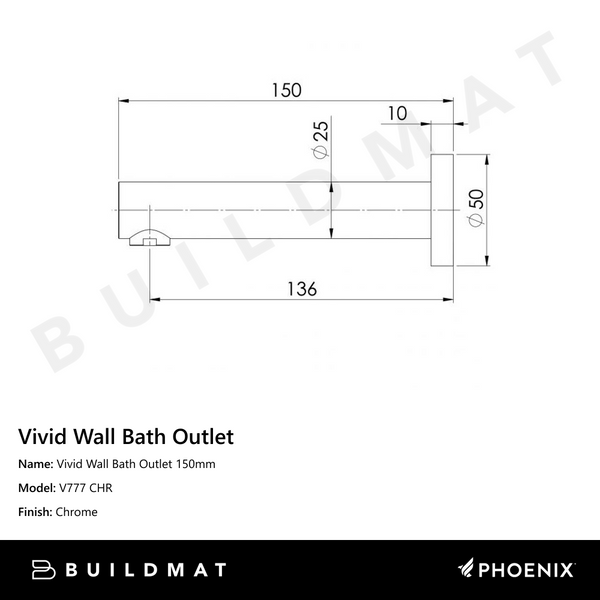 Phoenix Vivid Wall Bath Outlet 150mm Chrome