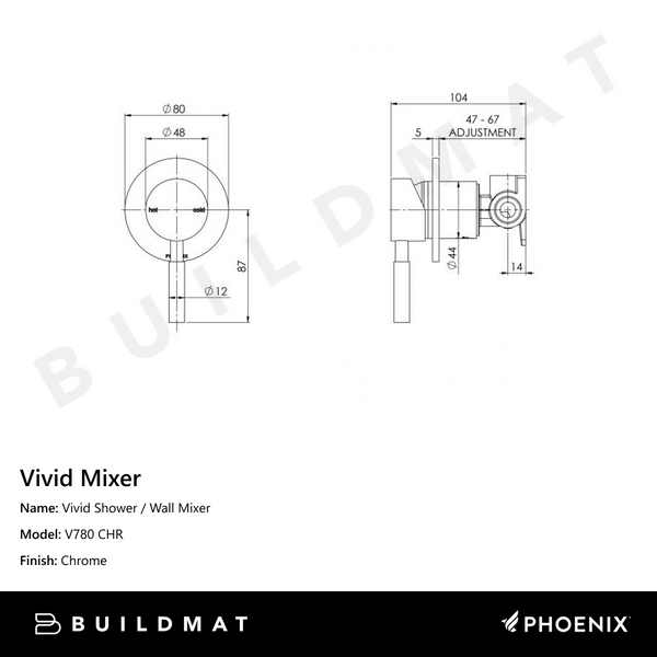 Phoenix Vivid Shower / Wall Mixer Chrome