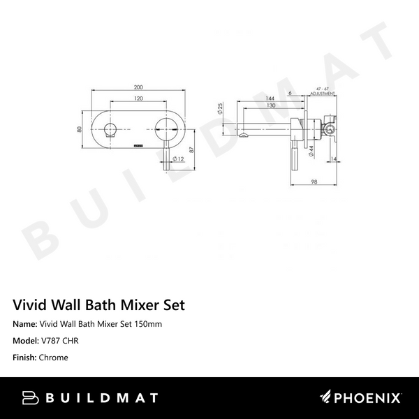 Phoenix Vivid Wall Bath Mixer Set 150mm Chrome