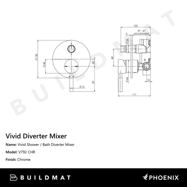 Phoenix Vivid Shower / Bath Diverter Mixer Chrome