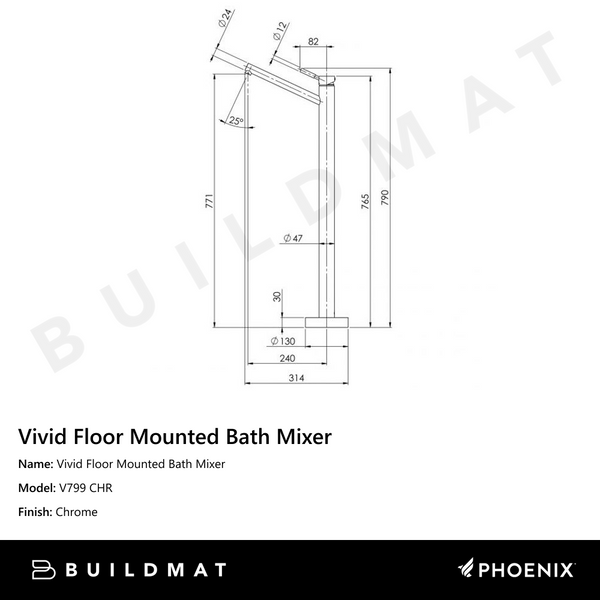Phoenix Vivid Floor Mounted Bath Mixer Chrome