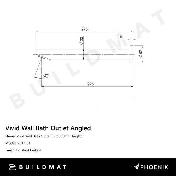 Phoenix Vivid Wall Bath Outlet 32 x 300mm Angled Brushed Carbon