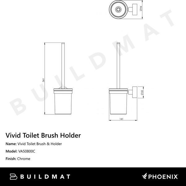 Phoenix Vivid Toilet Brush & Holder Chrome