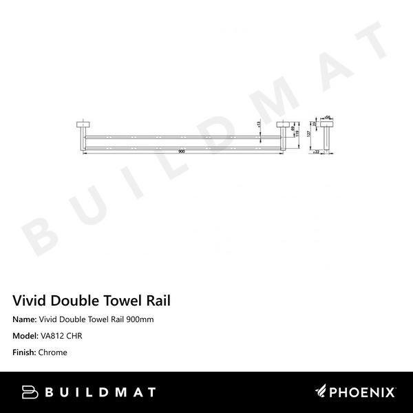 Phoenix Vivid Double Towel Rail 900mm Chrome