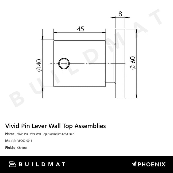 Phoenix Vivid Pin Lever Wall Top Assemblies Lead Free Chrome