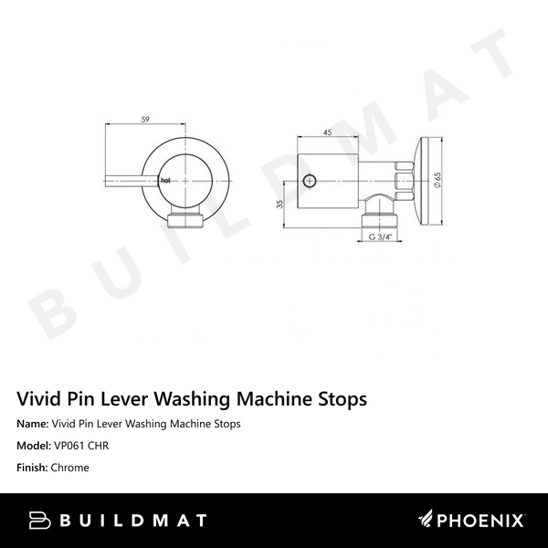 Phoenix Vivid Pin Lever Washing Machine Stops Chrome